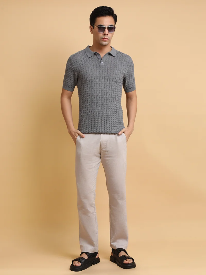 Maniac  Maniac Mens Italy Linen Solid Light Grey Cotton Trouser for Men | Best Price UAE